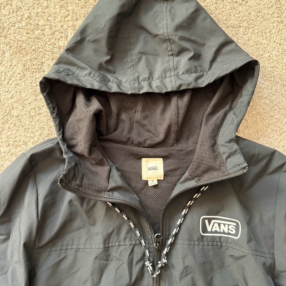 Vans Windbreaker Jacket Mens M Black Hooded Full Zip Lightweight Skate - Picture 4 of 9